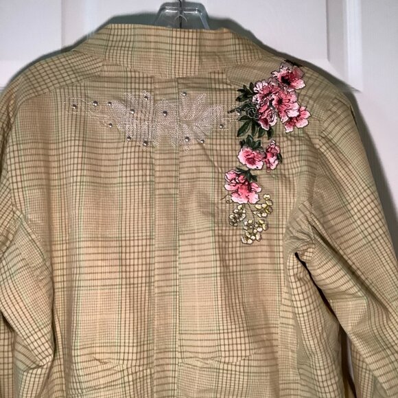NWT Entity Floral Embroidered Blazer XL Plaid Statement Jacket Beaded - Picture 2 of 8